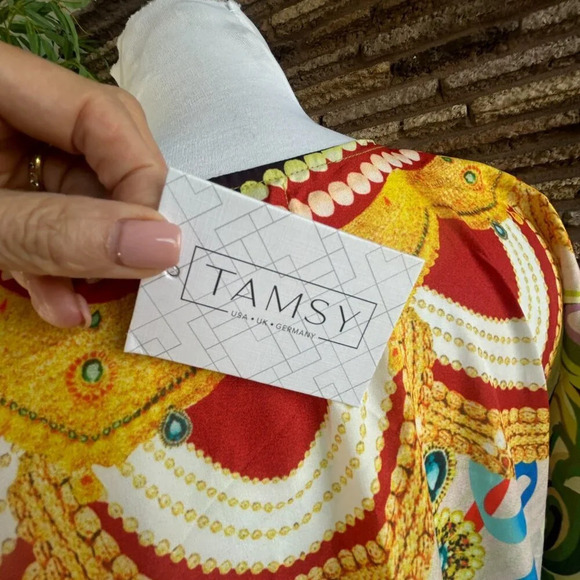 Tamsy Colorful Graphic Print Caftan Beach Cover up Drawstring Front  One Size - Picture 5 of 9